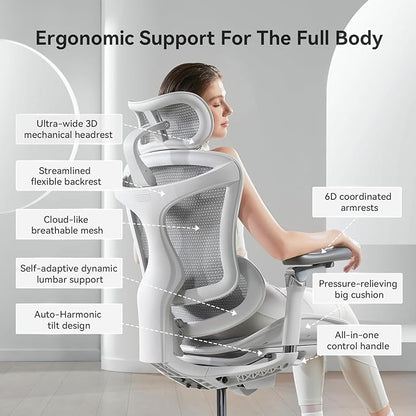 SIHOO Doro C300 Pro Ergonomic Office Chair with Ultra-Soft 6D Armrests, Dynamic Lumbar Support, Seat Depth Adjustment, Adjustable Backrest, Big and Tall Desk Chair for Home Office (Grey)