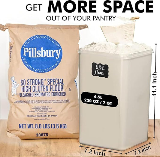 WHITE FEATHER SUPPLIES 2 PC [7 Qt / 6.5L / 220 Oz] Large Food Storage Containers with Lids Airtight - BPA Free Clear Plastic Kitchen and Pantry Storage Containers for Cereal, Flour, Sugar, Rice