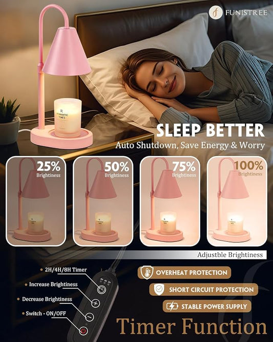 Funistree Modern Pink Candle Warmer Lamp with Timer, Dimmable Candle Lamp Warmer, Mothers Day Birthday Gifts for Women, Adjustable Candle Light, Anniversary Day Gifts Candle Warmer,Bedroom Home Decor