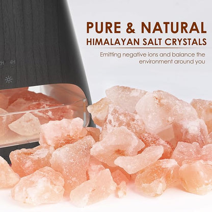 SALKING 2-in-1 Himalayan Salt Lamp & Ultrasonic Essential Oil Diffuser, Aromatherapy Diffuser Cool Mist Humidifier, Salt Therapy Lamp, Ambient Glow, 150ml (Black Wooden Grain)