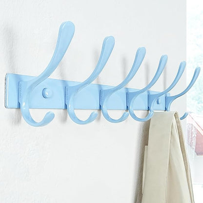 SKOLOO Wall Mounted Coat Rack - 6 Hooks, Heavy Duty, Stainless Steel, Metal Wall Hangers, Sturdy Coat Hooks for Hanging Coats, Jacket, Clothes, Hat, Blue