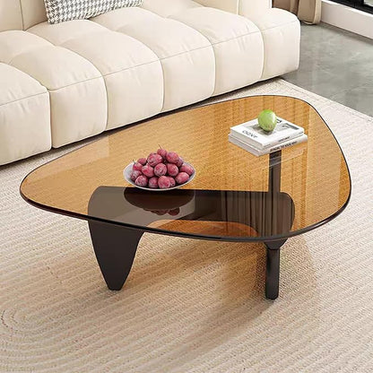 Mid Century Modern Glass Coffee Table, Coffee Table for Living Room, Noguchi Coffee Tables,Suitable for Bedroom Living Room Reception Office Tables (Black/Brown, ML)