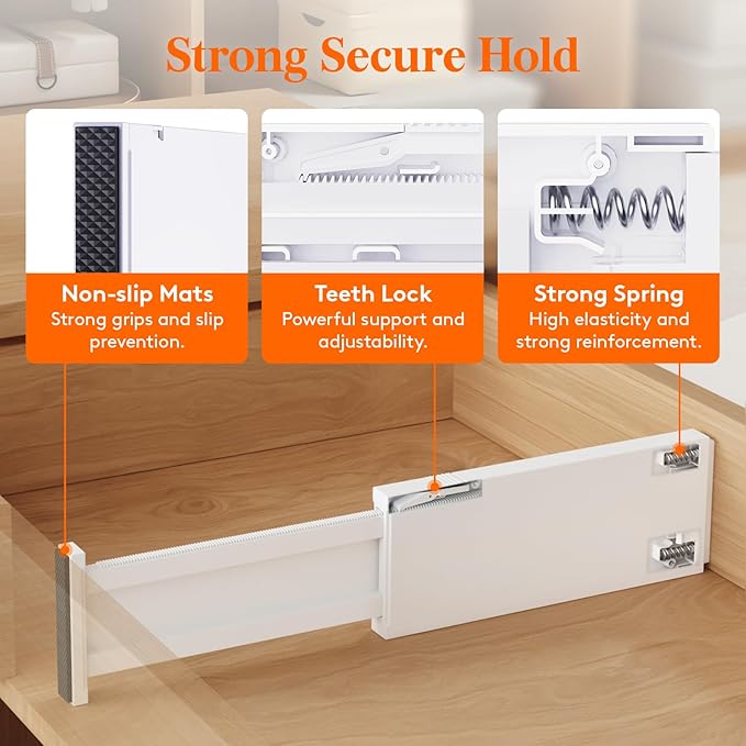 Lifewit 5 Pack Upgrade Drawer Dividers for Clothes, 4" High 11"-17" Adjustable Dresser Drawer Organizers, Expandable White Plastic Drawer Separators for Kitchen, Nursery, Office Organization & Storage