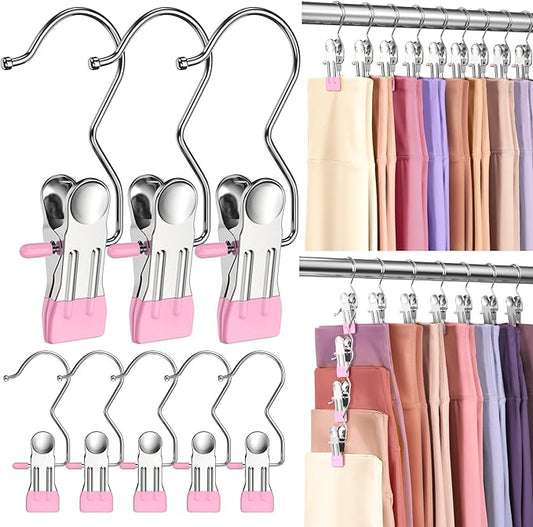 50 Pack Pants Hangers with Clip,Legging Organizer for Closet Hanging, Space Saving Yoga Pants Hangers Clip Hanger Wardrobe Organization,Closet Organizers and Storage for Jeans,Shorts,Skirts,Hats-Pink