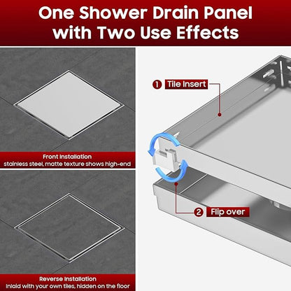 DLONE Square Shower Drain | 6 Inch AISI 304 Stainless Steel Shower Drain with Tile Insert Panel, Shower Floor Drain in Bathroom, Balcony etc (Brushed Nickel)