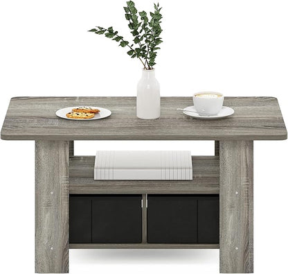 Furinno Andrey Coffee Table with Bin Drawer, French Oak Grey/Black