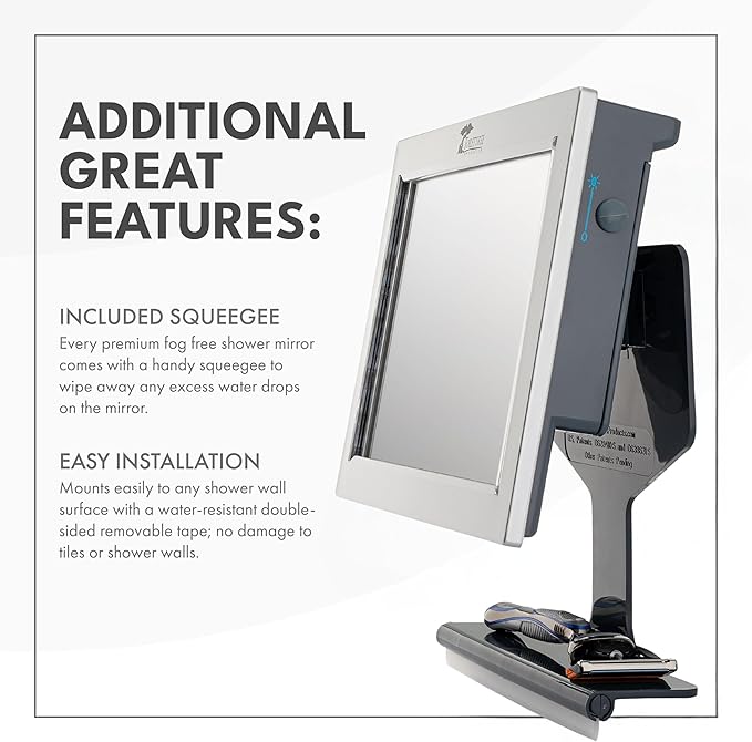ToiletTree Products Original LED Fogless Shower Mirror with Squeegee