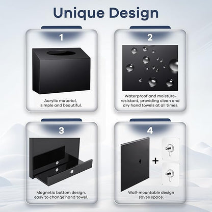 Acrylic Hand Towel Box Cover Compatible with Kleenex Disposable Hand Towels Wall-Mounted Paper Towel Dispenser Suitable for Tabletop, Bathroom, Car, and Office Use Valentine's Day Gifts (Black)