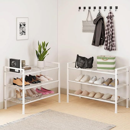 White Shoe Rack,3 Tier Metal Simple Shoe Storage Organizer Multi-Functional Shelf for Closet,Entryway, Garage,Dorm Room(White, 3 Tier)