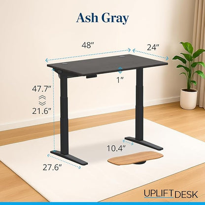 UPLIFTDESK V3 2-Leg Ash Gray Laminate Wood Standing Desk – Adjustable Height, Advanced 1-Touch Memory Keypad, Under Desk Cable Management, Wire Grommets & Rocker Board (Black C-Frame, 48 x 30 inch)