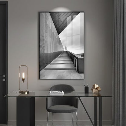 Framed Modern Black and White Wall Art, Contemporary Cityscape Photography Prints Paintings for Walls, Minimalist Geometric Architecture Pictures for Living Room Bedroom Hallway Home Decor 24x36 In