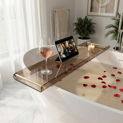 Bathtub Caddy Tray for Luxury Bathroom Bath tub Table Caddy Tray Shelf for Shower with Gold Handles fits All bathtubs