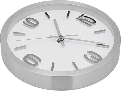Bernhard Products Modern Wall Clock 10 Inch Silver Silent Non Ticking Battery Operated Round Elegant Metal Quality Quartz for Kitchen Home Office Clock with 3D Numbers, Easy to Read