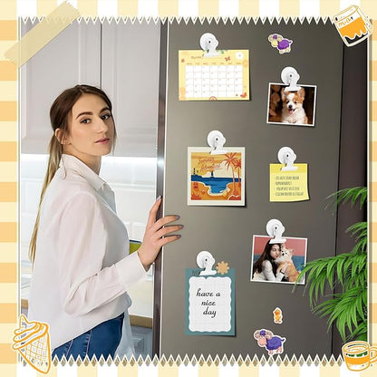 12Pack Magnetic Clips Heavy Duty, Magnet Clips for Fridge, Refrigerator Magnets with Clips, No-Scratch Strong Magnetic Clips Display Paper Fasteners on Home& Office& Teaching (White)