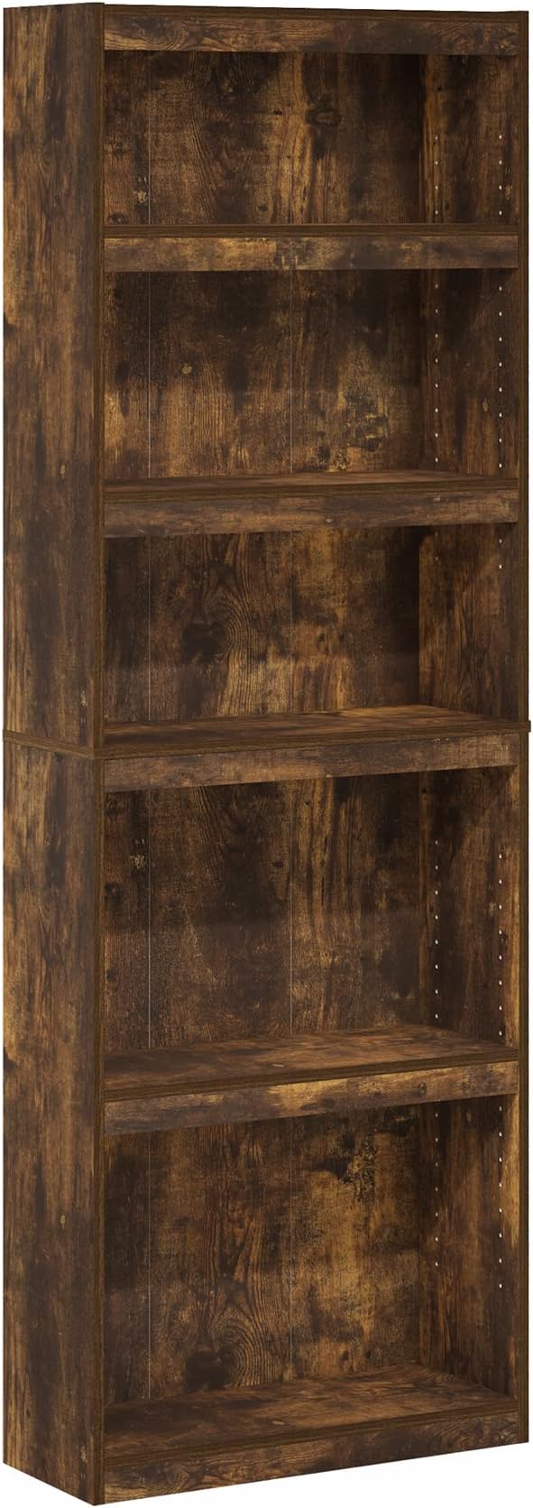Furinno JAYA Book Shelf, 5-Tier Bookshelf, Enhanced Home Bookcase with Adjustable shelf, 9.5" x 24.5" x 71.1", for Organization and Storage, for Living Room, Bedroom, Home Office, Amber Pine