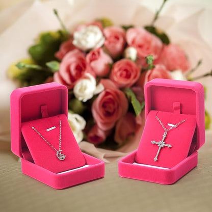 Sureio 24 Pcs Velvet Jewelry Gift Boxes Bulk for Necklace Pendant Ring Earring Display Case for Christmas Wedding(Hot Pink)