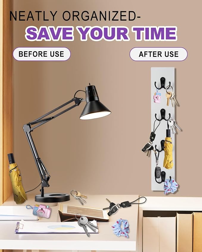 UCEC Vertical Key Holder for Wall with Hooks, Space-Saving Wooden Key Holder Wall Mount Small Organizer for Entryway, Keys, Wallets, and Pet Leashes – White Key Rack for Front Door or Garage Decor