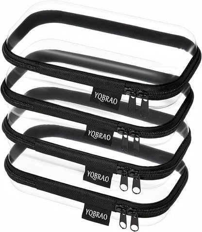 YQBRAO 4-Pack Clear Hard Shell Zipper Case, 1.2mm Ultra-Thick Diaper Bag Organizer Pouches, Rigid Self-Standing Travel Makeup Bags with YKK Zippers, TSA Approved, Black