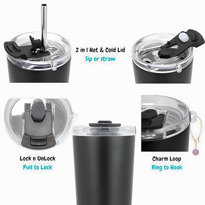 Drinco - 20 oz Stainless Steel Tumbler | Double Walled Vacuum Insulated Mug With Lid, 2 Straws, For Hot & Cold Drinks (20oz Bling Rose Gold, 20oz)