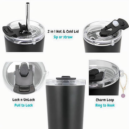 Drinco - 20 oz Stainless Steel Tumbler | Double Walled Vacuum Insulated Mug With Lid, 2 Straws, For Hot & Cold Drinks (20oz Bling Rose Gold, 20oz)