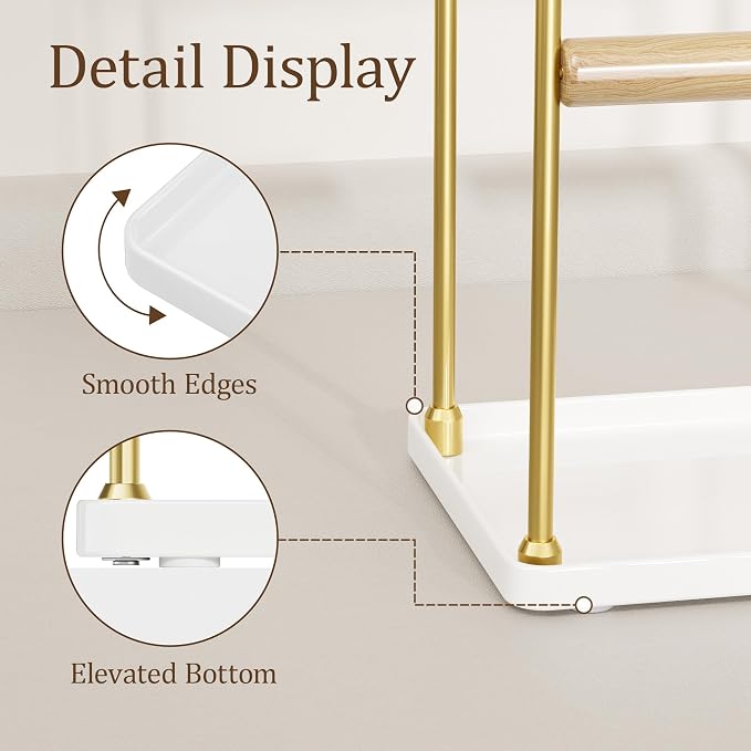 3 Tier Gold Jewelry Stand, Necklace Organizer, Earring Holder with 44 Holes and 9 Hooks, for Necklaces, Bracelets, Rings