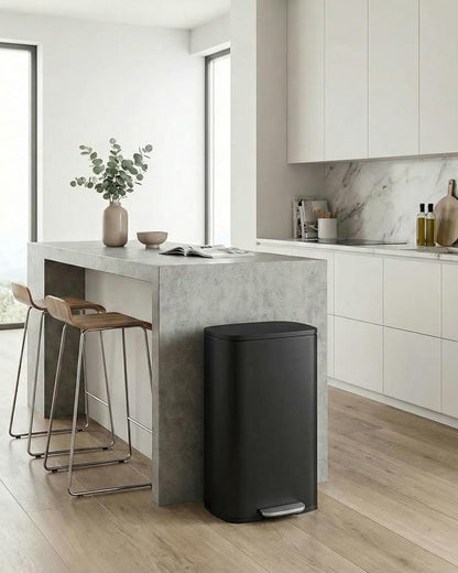ComfyCorner 13.2+1.3 Gallon Trash Can Combo Set, Stainless Steel Garbage Bin with Pedal, Removable Inner Waste Bucket, Anti-Fingerprint, Soft-Close Locking Lid Dustbin for Kitchen, Bathroom, Office