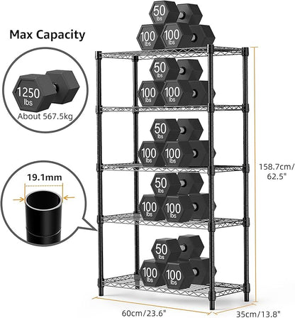 M MZG 1250 lbs Storage Shelving Utility Shelving Unit 5-Tier Utility Shelving Unit Steel Organizer Wire Rack for Home,Kitchen,Office (13.7" D x 23.6" W x 62.4" H)