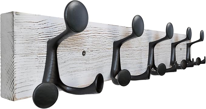 SKOLOO 24-Inch Wood Coat Rack Wall Mount with 5 Triple Hooks - Ideal for Family Entrances, Classrooms, and Pet Supplies Storage - Perfect Coat Hooks for Wall,Distressed White Wash