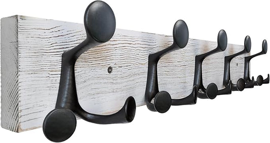 SKOLOO 24-Inch Wood Coat Rack Wall Mount with 5 Triple Hooks - Ideal for Family Entrances, Classrooms, and Pet Supplies Storage - Perfect Coat Hooks for Wall,Distressed White Wash