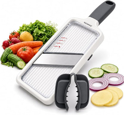 ZKIRON Handheld Mandoline Slicer for Kitchen - Adjustable 1-3mm Slicer Vegetable Cutter with Safety Hand Guard, Compact Potato Onion & Cucumber Slicer for Salads, Small-Medium Veggies & Meal Prep