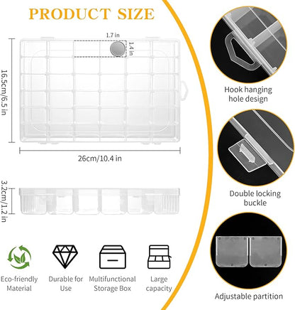 MERATIA Plastic Organizer Container Box,36 Large Grids Clear Plastic Organizer Box with Adjustable Dividers Craft Organizers (Clear-4pack-144 Grids)
