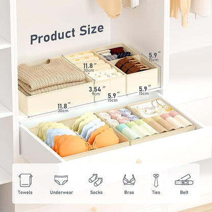 DIMJ Drawer Organizer Clothes 26 Pack - Foldable Baby Organizers and Storage & Closet Organizers for Bedroom, Closet - Nursery Organization Dresser Dividers for underwear, Sock,Bra, Belt, Tie, Beige