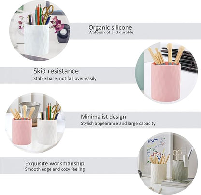 minimaliving Pen Holder,Nordic Style Silicone Waterproof Pencil Holder for Desk Simple&Modern Minimalist Makeup Organizer Multifunctional Office Supplies for Home,Kids and School (Pink)