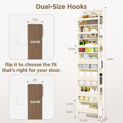 Mefirt Over The Door Organizer, 7 Tier Door Hanging Organizers with 7 Large Pockets 14 Side Pockets, Behind Door Storage Hanging Shelves for Closet Bathroom Bedroom Nursery
