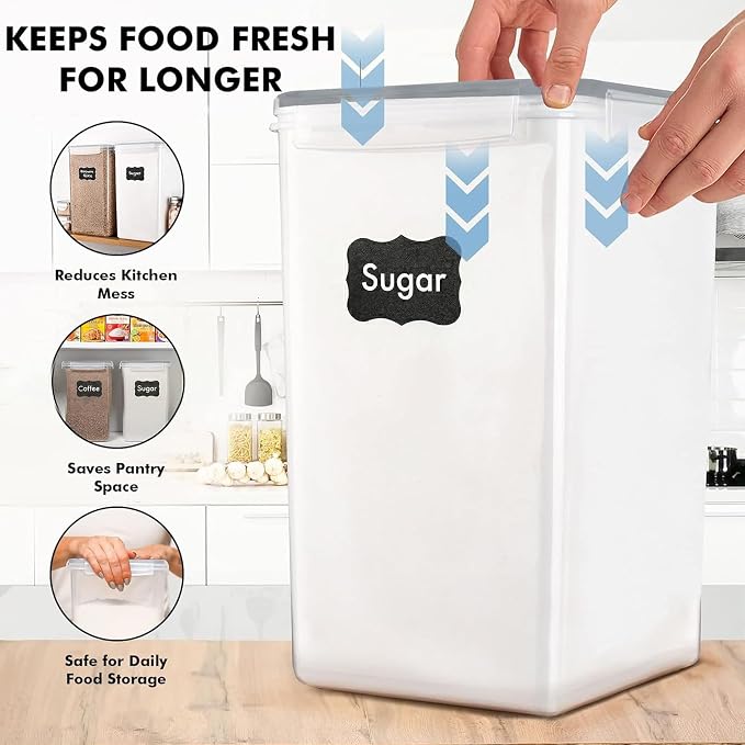 WHITE FEATHER SUPPLIES 2 PC [7 Qt / 6.5L / 220 Oz] Large Food Storage Containers with Lids Airtight - BPA Free Clear Plastic Kitchen and Pantry Storage Containers for Cereal, Flour, Sugar, Rice