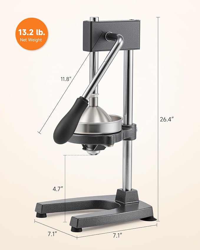 CO-Z Manual Citrus Juicer, Heavy-Duty Manual Juicer with Conical & Flat Pressure Plates, Professional Lemon Squeezer for Orange Pom Lime Lemon Juice, Dishwasher Safe Orange Juice Press, Gray