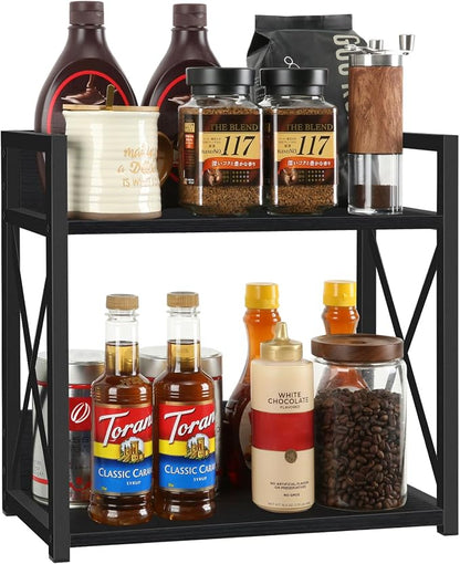 YINMIT Countertop Shelf Organizer,Coffee Bar Accessories,Spice Rack,Coffee Counter Shelf,2 Tier Coffee Organizer Station for Mugs,Cups,Cream,Syrup(Black, Large)