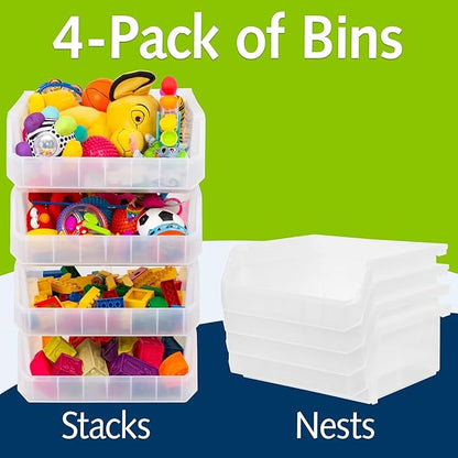 ReadySpace Plastic Containers for Organizing and Storage Bins for Closet, Kitchen, Office, Garage or Pantry Organization, Stackable Bins, Extra Large (14.8" x 16.5" x 7"), 4-Pack, Clear