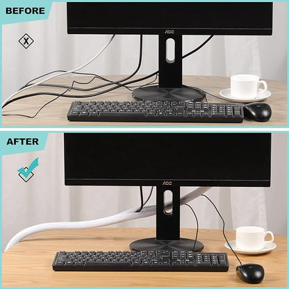 AGPTEK Cable Sleeve Cover, 6.6ft - 1.2 inch Desk Cord Organizer Cable Hider, Home Office Wire Management Computer TV Wire Loom Tubing, Pet Proof Cord Protector, from Cat Dog Chewing, White
