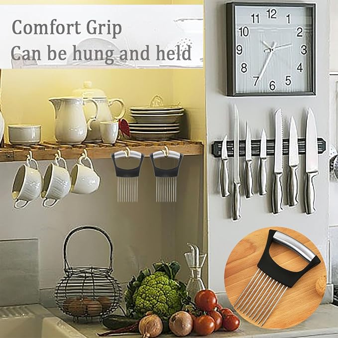 1Pc Onion Holder for Slicing, Onion Cutter for Slicing and Storage Onions, Tomato, Lemon, Eggs and Vegetables, Stainless Steel Onion Holder, Onion Slicer