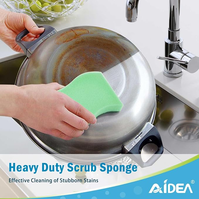 AIDEA Sponges Kitchen, 50 Pack Heavy Duty Dish Sponge, Cleaning Dish Scrubber Sponge for Home and Kitchen, Stink-Free Cleaning Supplies for Pots, Pans