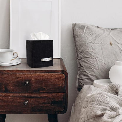Stylish Tissue Box Cover - This Black Linen Holder Instantly Covers Your Square Tissue Boxes - The Perfect Cube Cover for Your Bathroom and Home