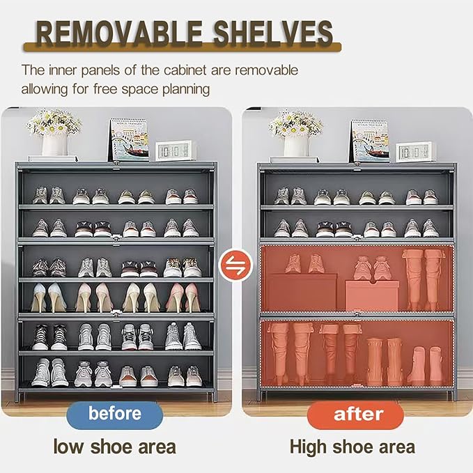 Tall Shoe Cabinet, 10 Tier Bamboo Shoe Rack with Doors, 40-45 Pairs Large Capacity Shoe Storage Cabinet Organizer, Narrow Shoe Shelf for Entryway, Hallway, Living Room