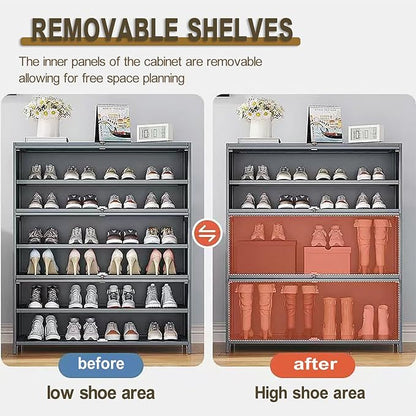 Tall Shoe Cabinet, 10 Tier Bamboo Shoe Rack with Doors, 40-45 Pairs Large Capacity Shoe Storage Cabinet Organizer, Narrow Shoe Shelf for Entryway, Hallway, Living Room