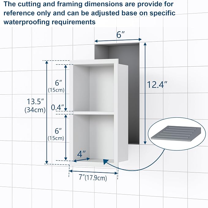 Qeke Shower Foot Rest for Shaving Legs, 304 Stainless Steel Footrest Niche with Shaving Holder, Recessed Shower Niche for Shaving Legs, Matte White, 5.9" X 12.3"