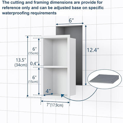 Qeke Shower Foot Rest for Shaving Legs, 304 Stainless Steel Footrest Niche with Shaving Holder, Recessed Shower Niche for Shaving Legs, Matte White, 5.9" X 12.3"