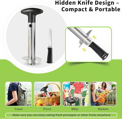 YYP Pineapple Corer and Slicer with Measurement Marks – Stainless Steel Pineapple Cutter for Perfect Pineapple Rings & Effortless Cutting (Black)