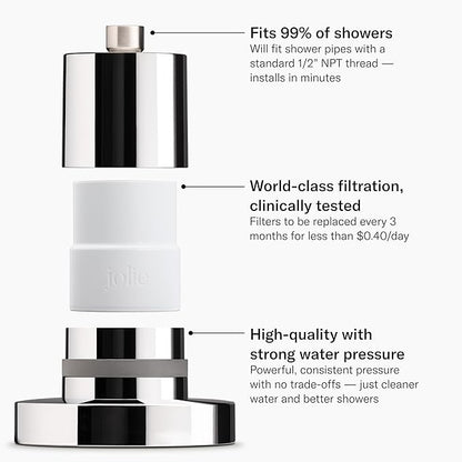 THE JOLIE FILTERED SHOWERHEAD | Clinically Tested, High Pressure Shower Filter For Healthier Hair & Skin | Reduce Hair Shedding, Protect Colored Hair, Soothe Dry Skin, Reduce Dandruff (New Jet Black)