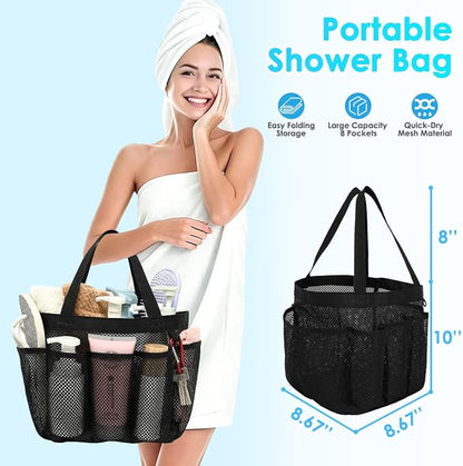 Fammart Mesh Shower Caddy Portable for College Dorm Room Essentials, Odorless Polyester Large Shower Tote Bag with Dual Handles, 8-Pocket Quick-Dry Toiletry Organizer for Travel, Beach, Camping, Gym