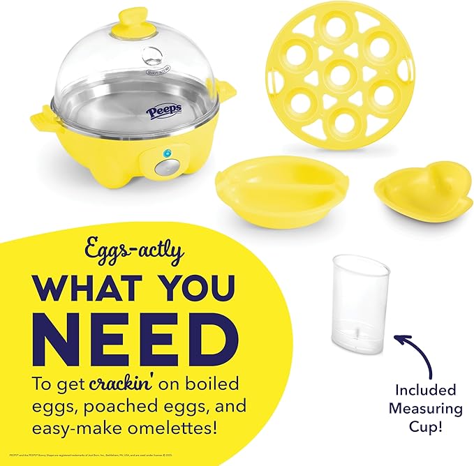 PEEPS & Dash Rapid Egg Cooker - Boiler, Poacher & Steamer - Includes Measuring & Recipe Guide - Dishwasher Safe - BPA Free - Holds 7 Eggs, Yellow